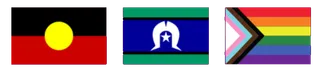 The Aboriginal flag, the Torres Strait Islander flag and the Progress Pride flag